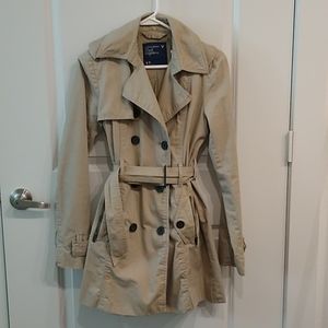 American Eagle Long Belted Trench Coat in Beige